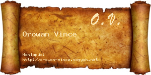 Orowan Vince névjegykártya